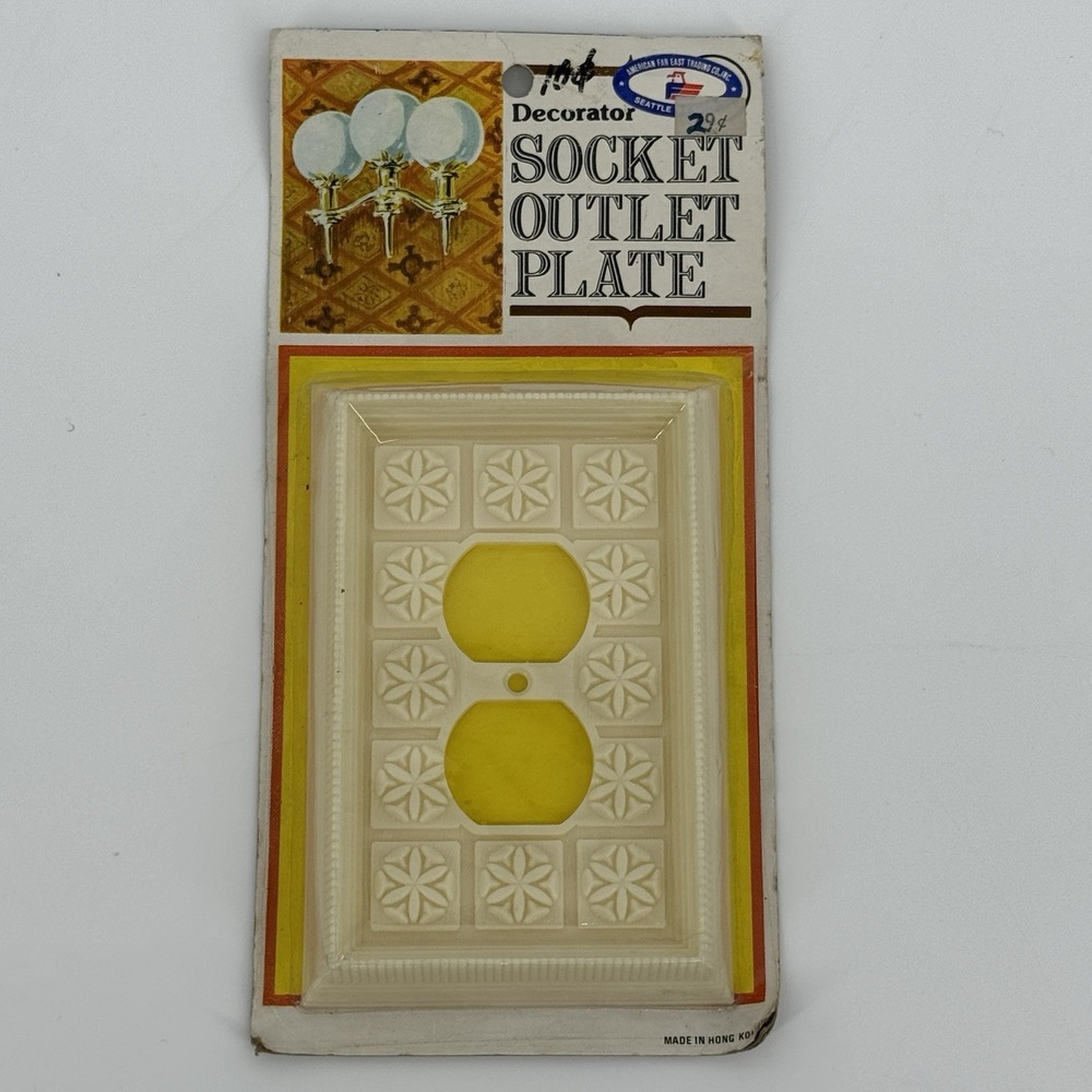 Vintage 70's Decorator Outlet Plate Ivory Floral Raised 2 Gang Hong Kong Retro - Picture 4 of 9